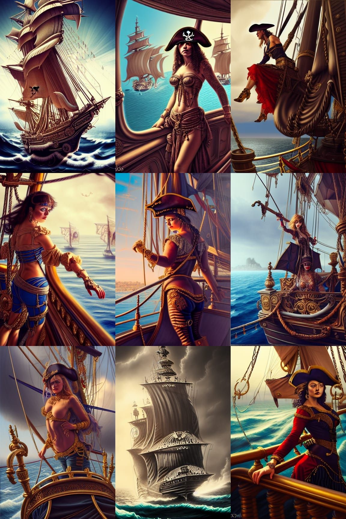 Intricate Pirate Ship Scene with Parrot Army