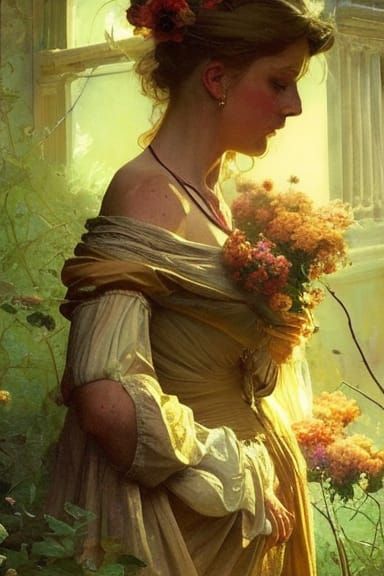 Renaissance Woman Portrait in Romantic Oil Painting Style