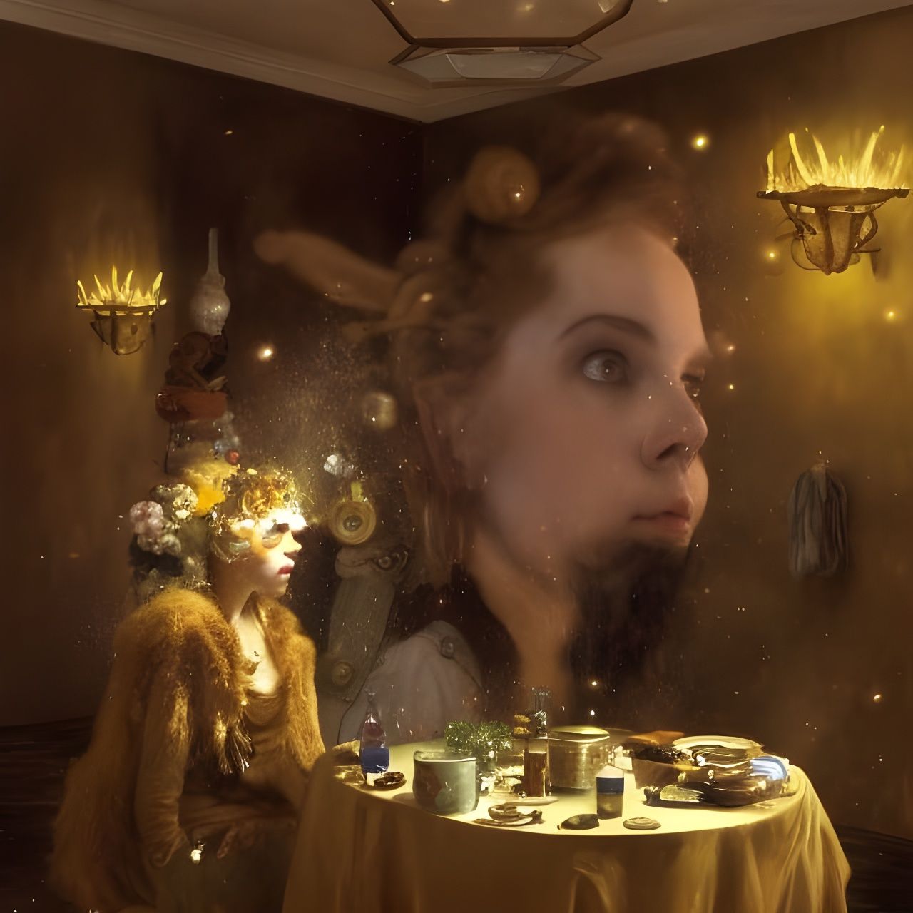 Surreal Faces with Magical Particles in Dreamy Light