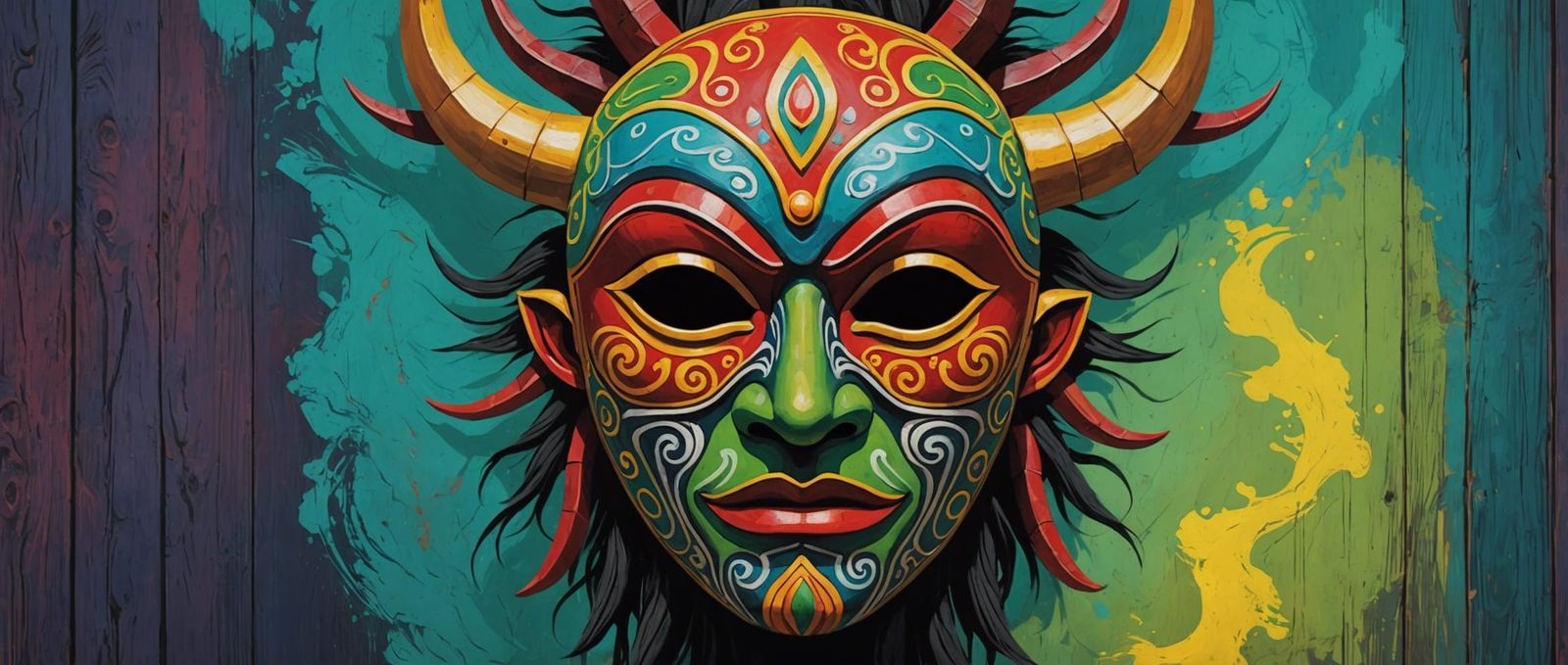 Cursed Spirit in Wooden Mask: Acrylic on Canvas