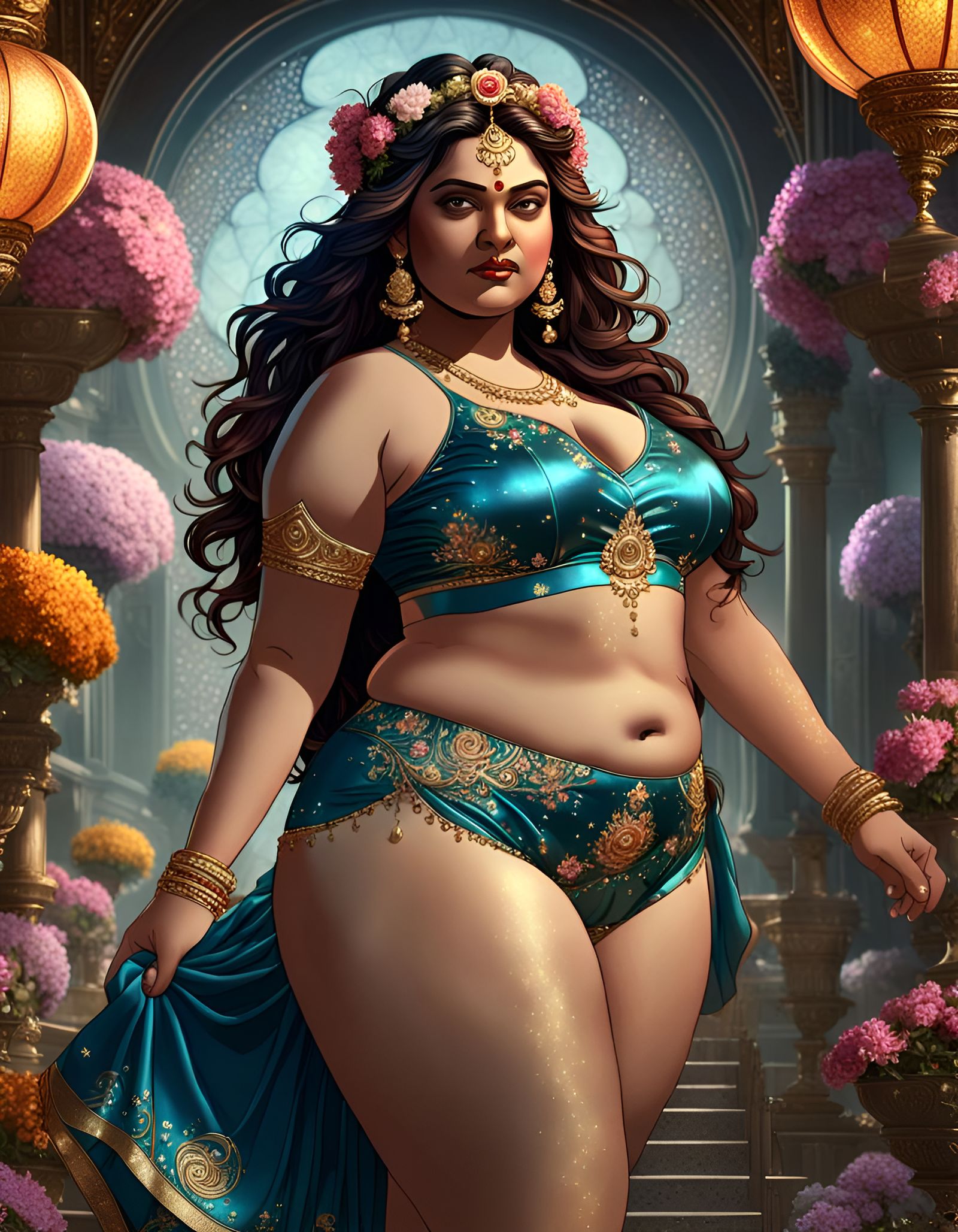 Fantasy Goddess in Satin Bloomers: Digital Art