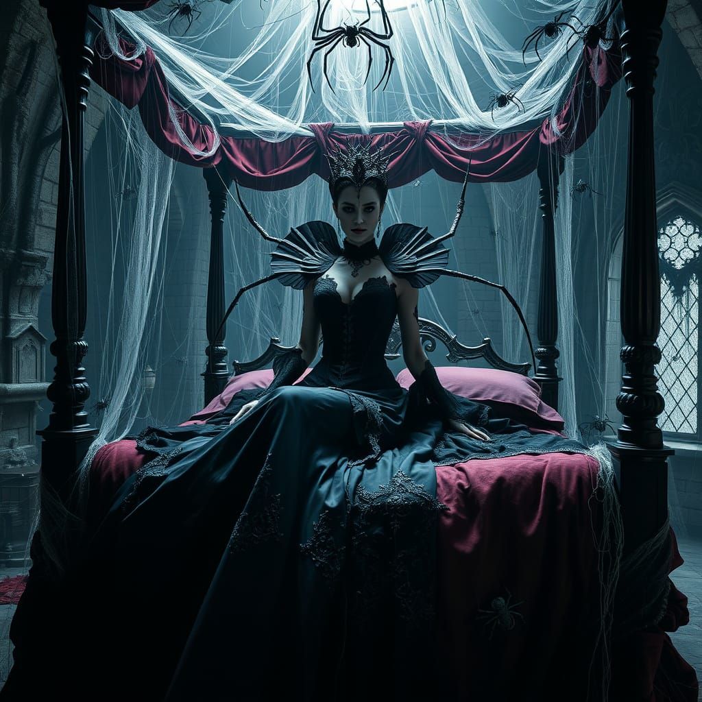 Spider Queen in Gothic Castle, Dark Fantasy Art