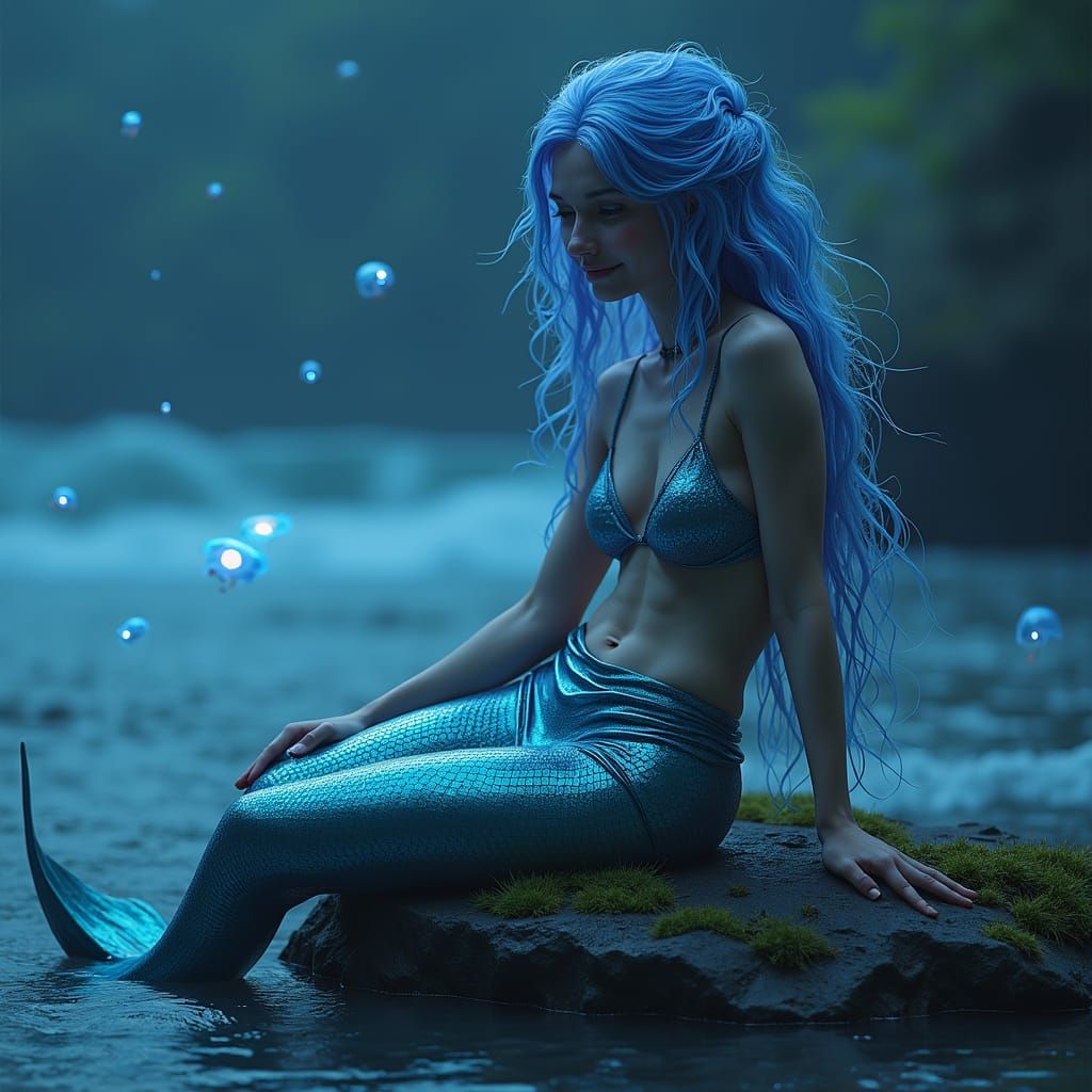 Cyber Mermaid in a Bioluminescent Seascape
