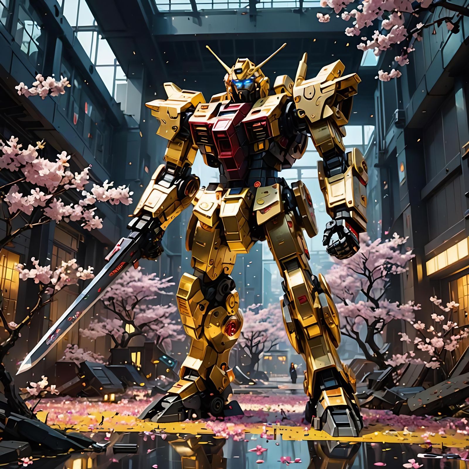 Gundam Robot Cuts Server in Gustav Klimt Style