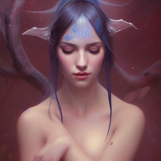 Mysterious Veiled Nymph Portrait in Hyperdetailed Style