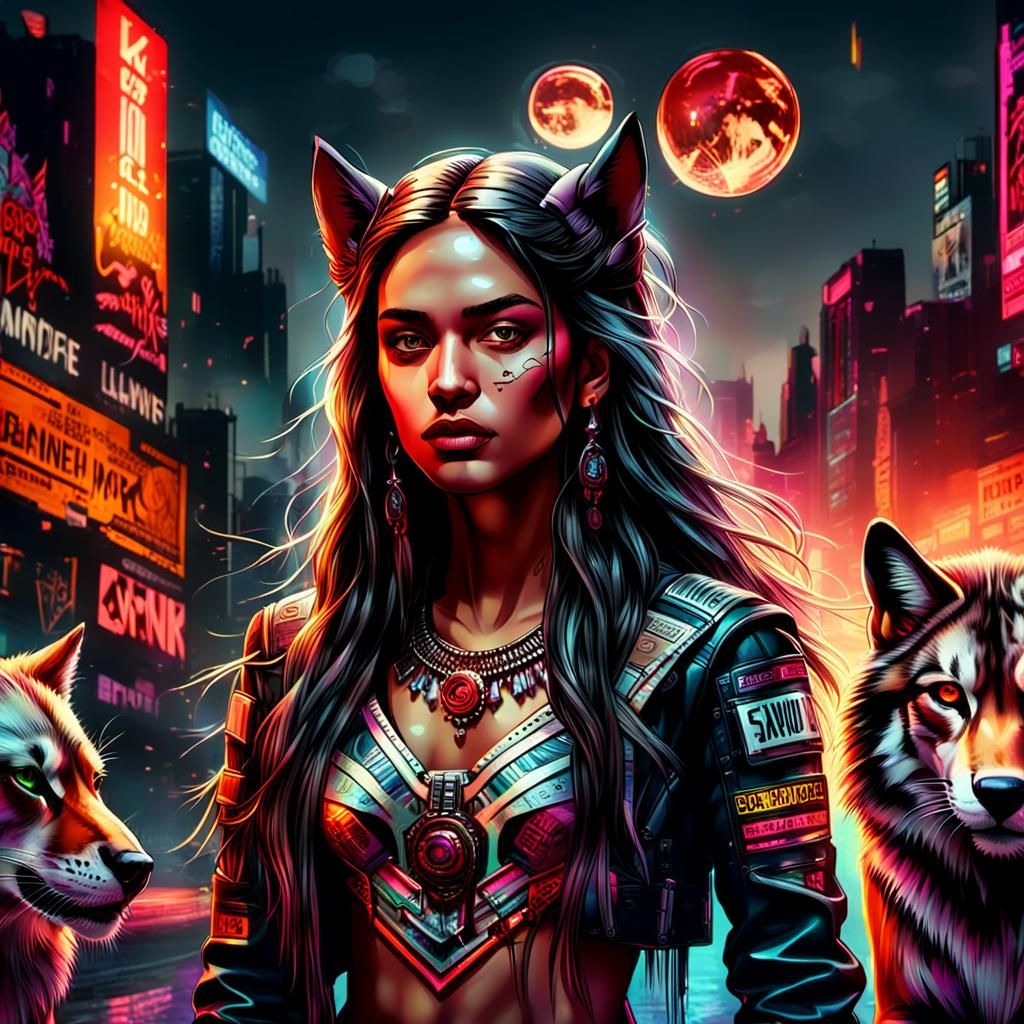 Cyberpunk Woman in Neon Cityscape