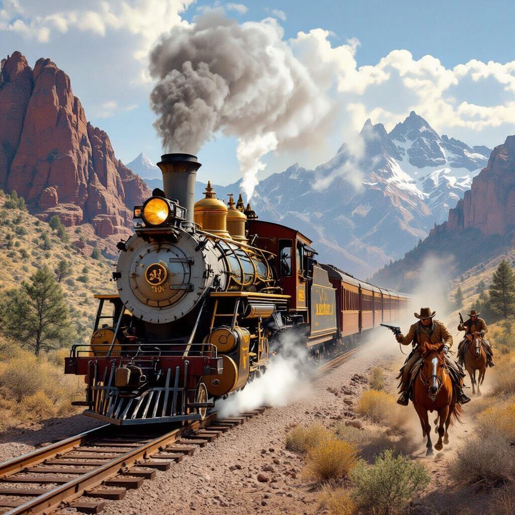 Steampunk Train Pursued Through Mountain Pass