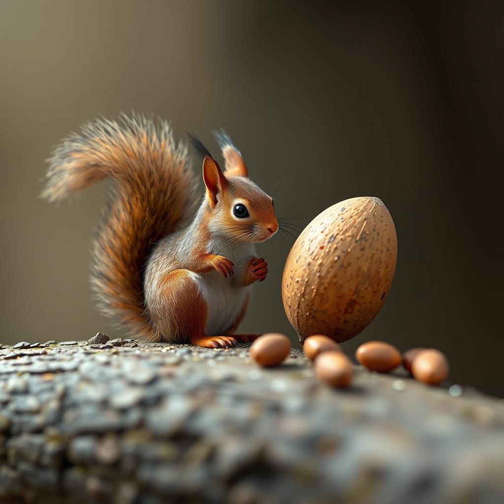 Surreal Woodland Scene with Oversized Nuts in Whimsical Styl...