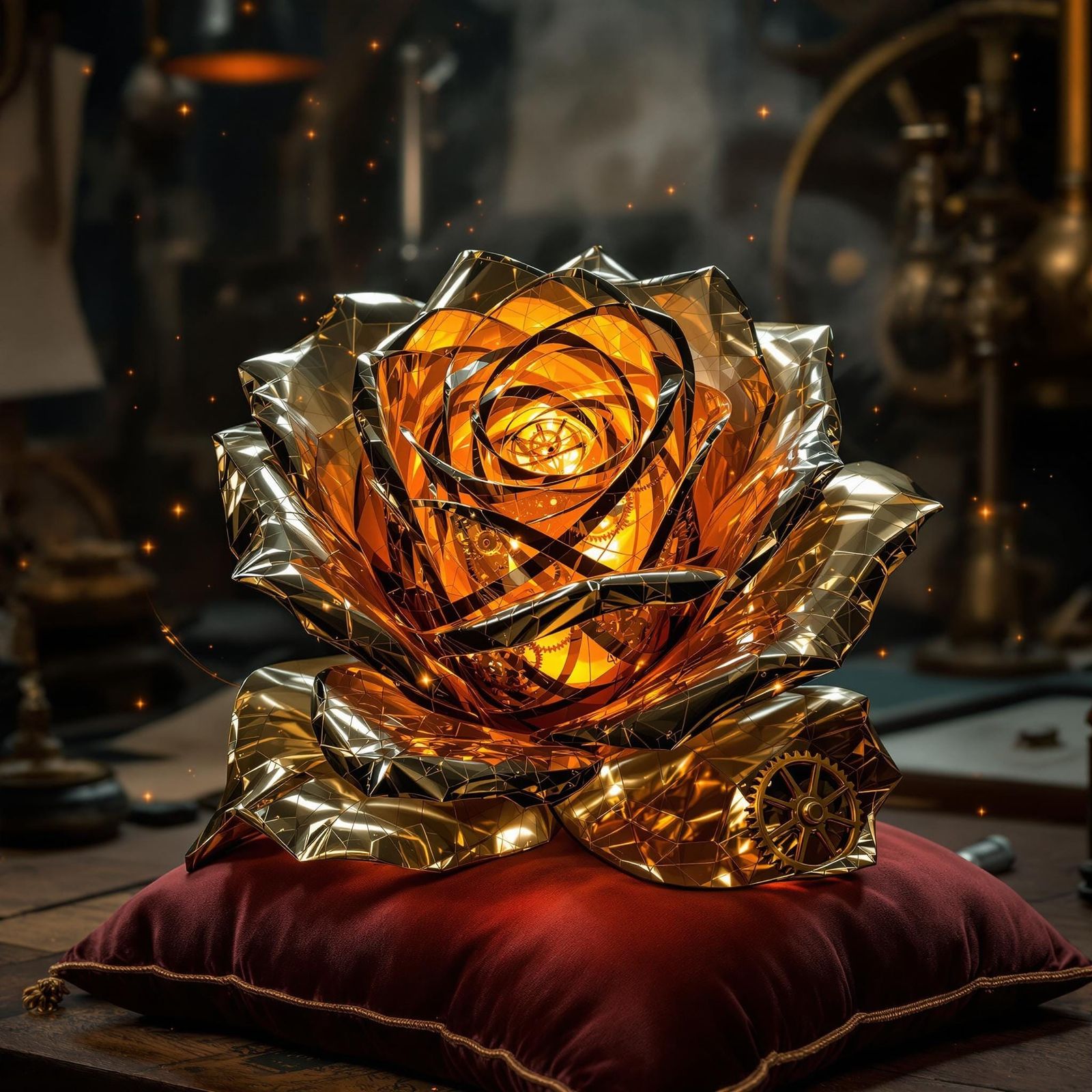 Steampunk Rose with Brass, Copper, and Stained Glass