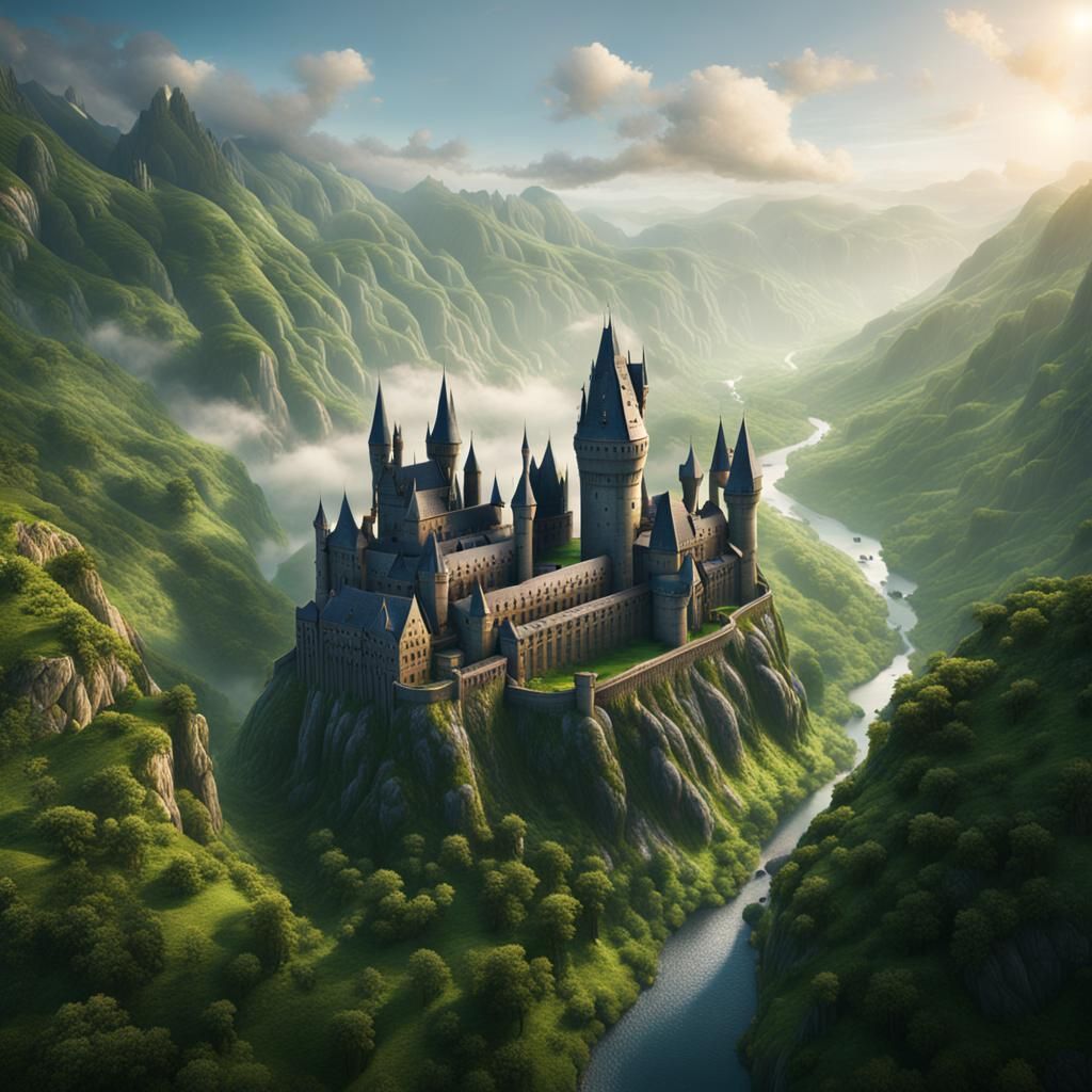 Hogwarts Amidst Foggy Green Valleys