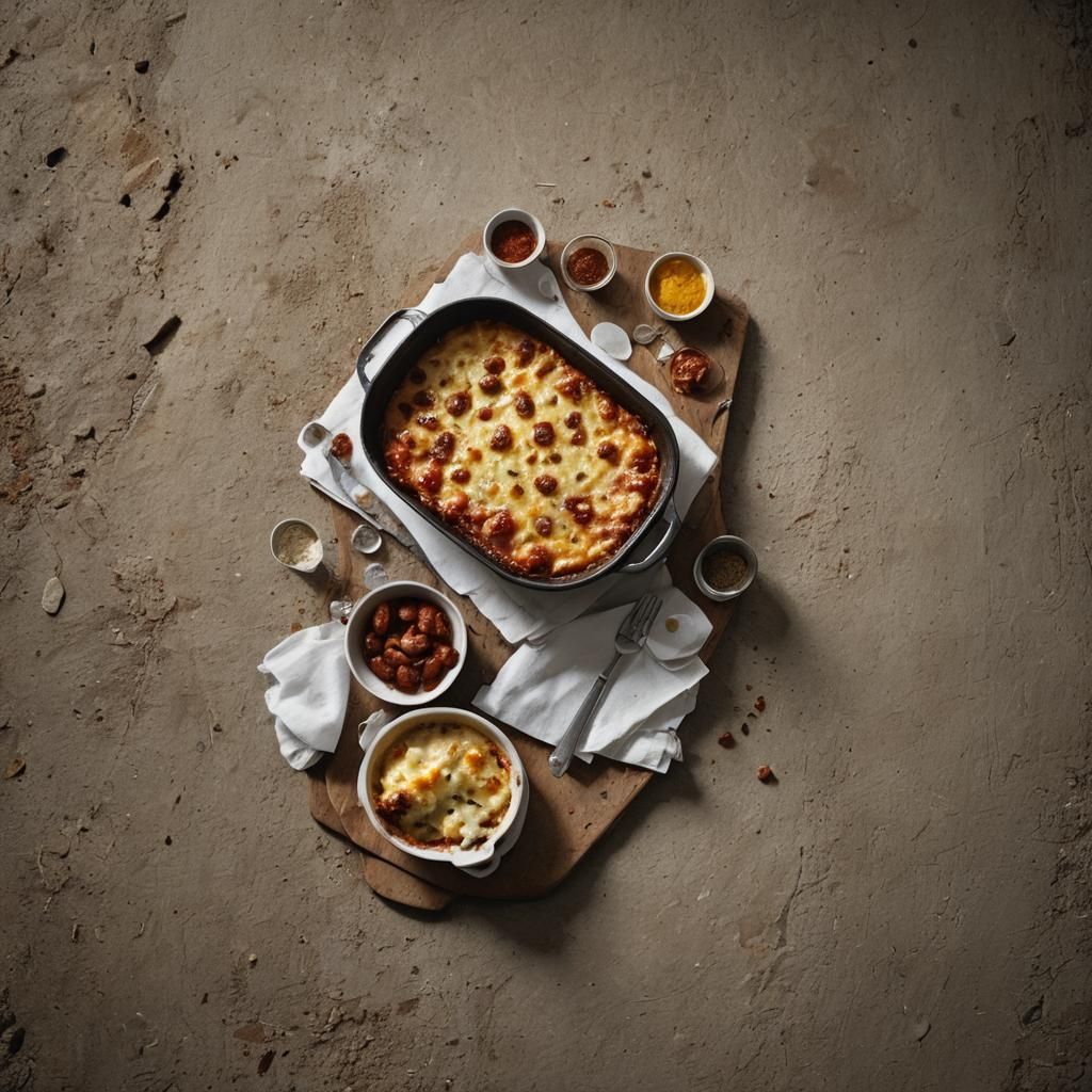 Gratin Dauphinois with Chorizo and Nuts Still Life