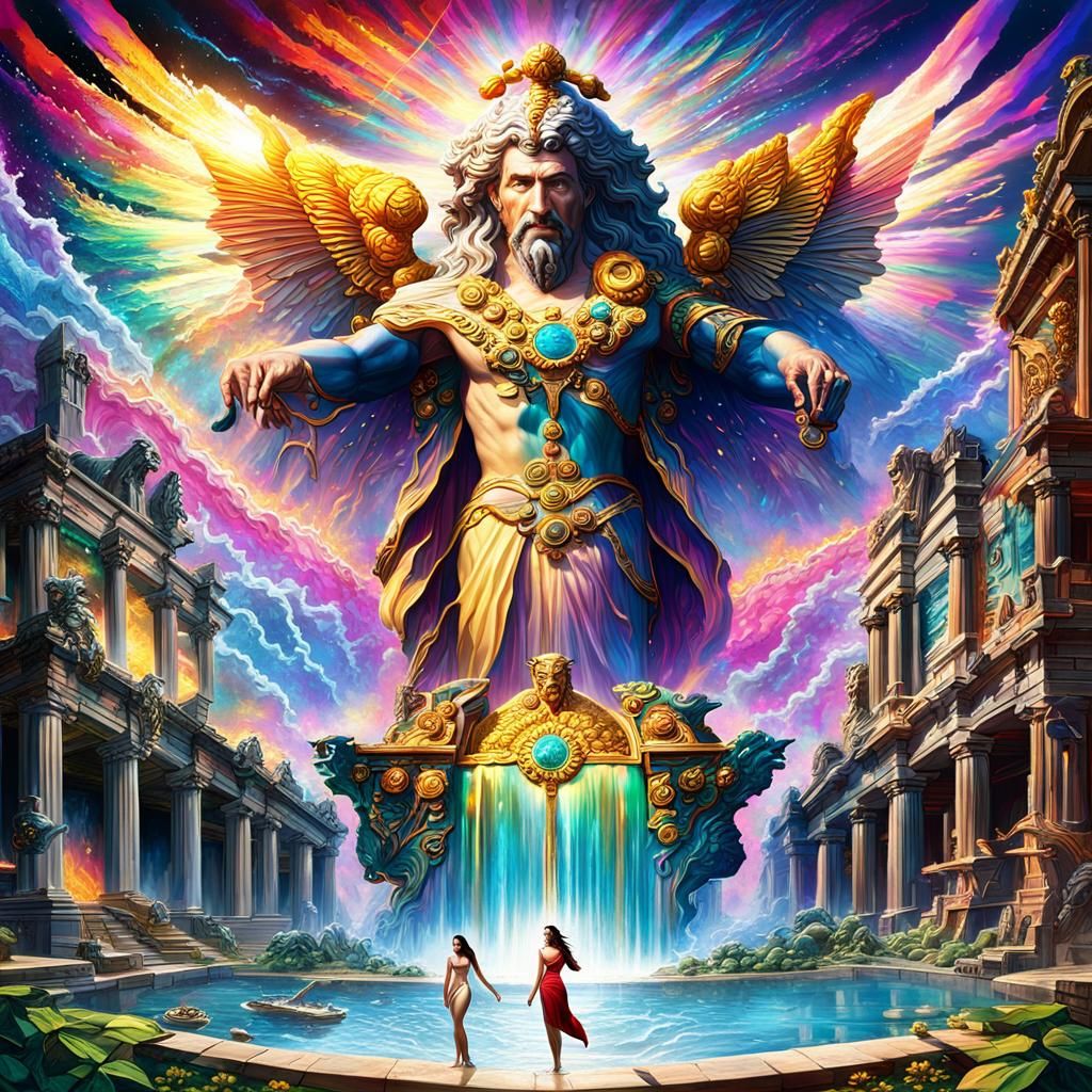 Roman Women Bathing Zeus: Hyperrealistic Concept Art