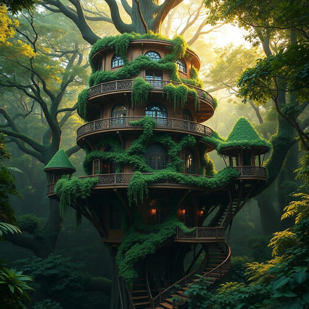 Majestic Multi-Level Treehouse in Lush Forest