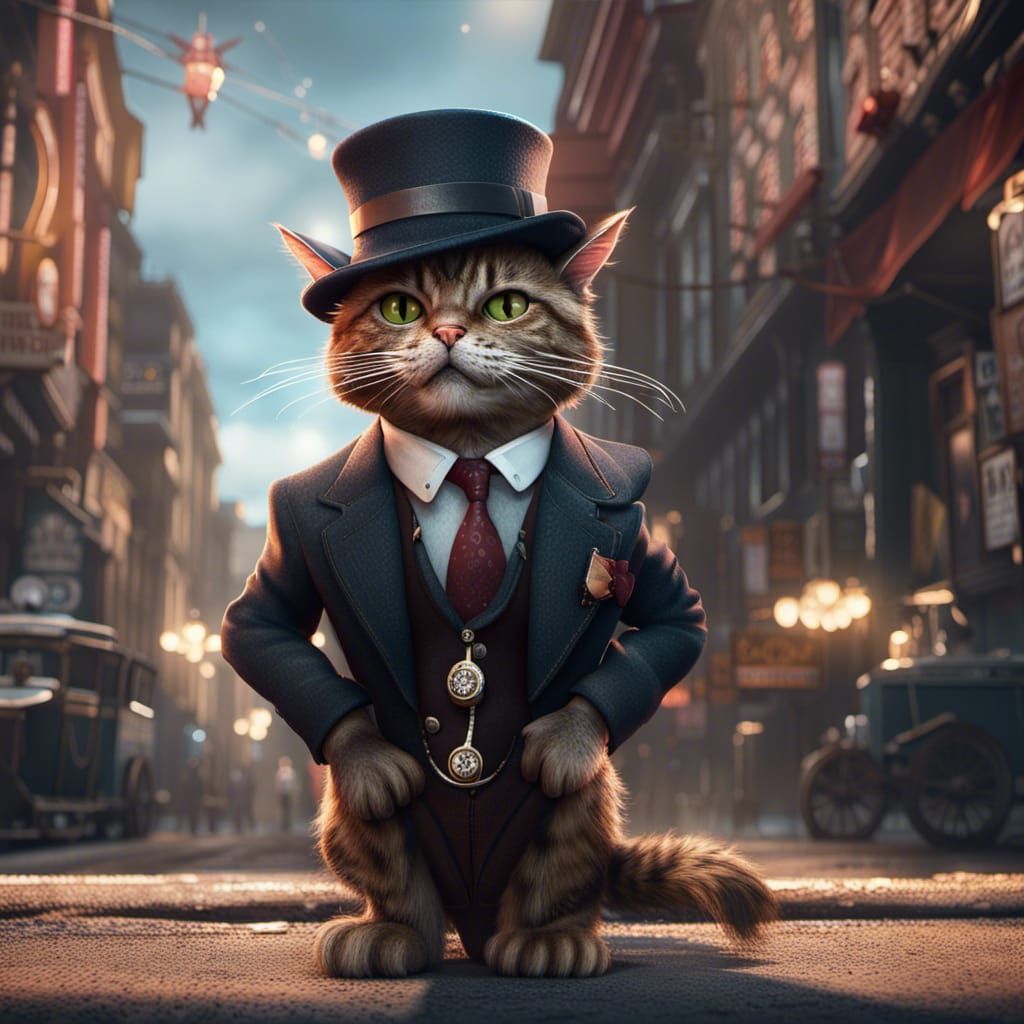 1920s Gangster Cat in Detailed Matte Painting