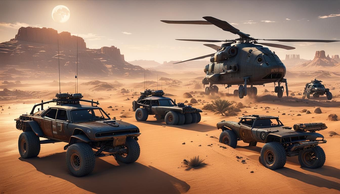 Mad Max Chinook Helicopter in Dark Desert Setting