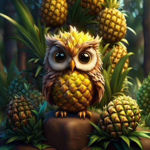 Pineapple Owl in Gouache Style