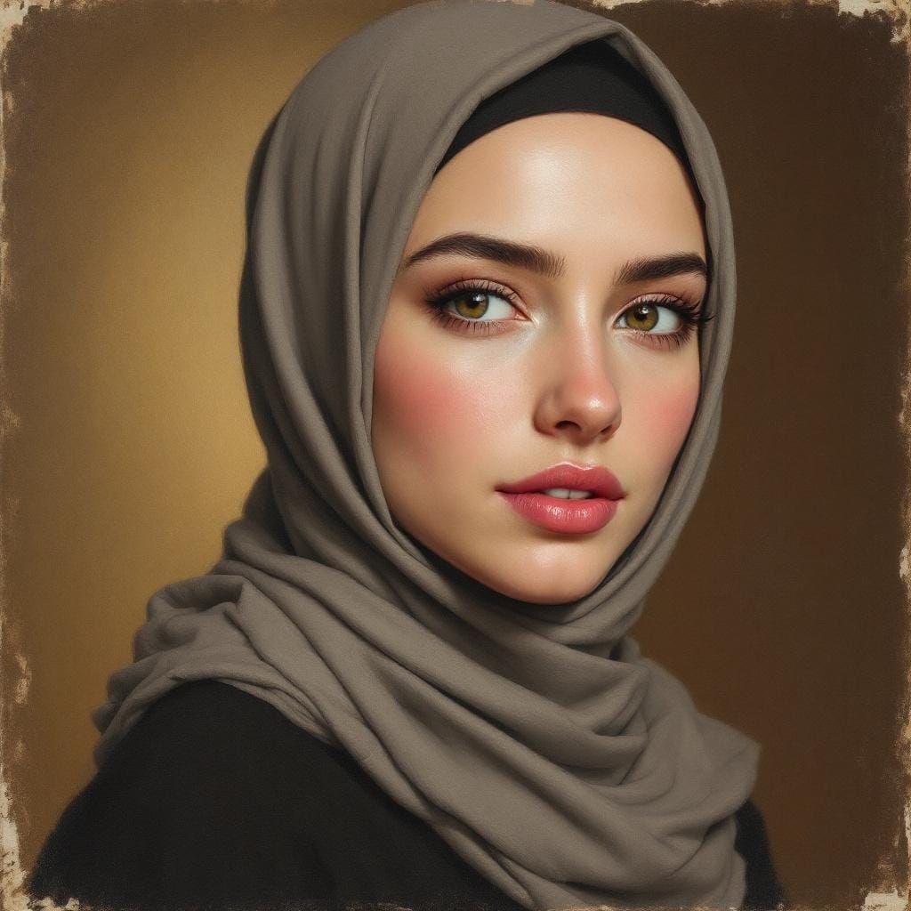 Beautiful Hijabi Woman Portrait in Oil Painting Style