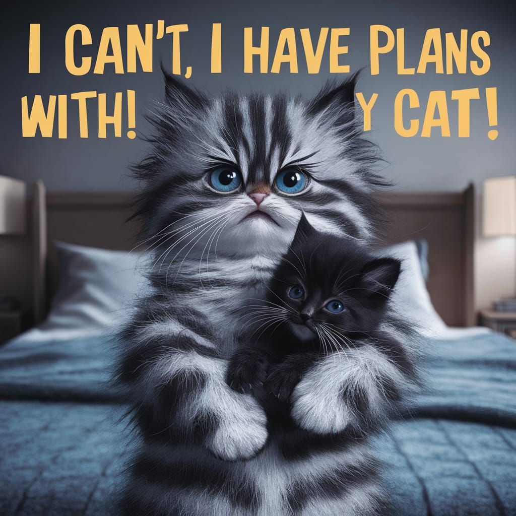 Fluffy Kitten's Plans: A Whimsical Bedroom Scene