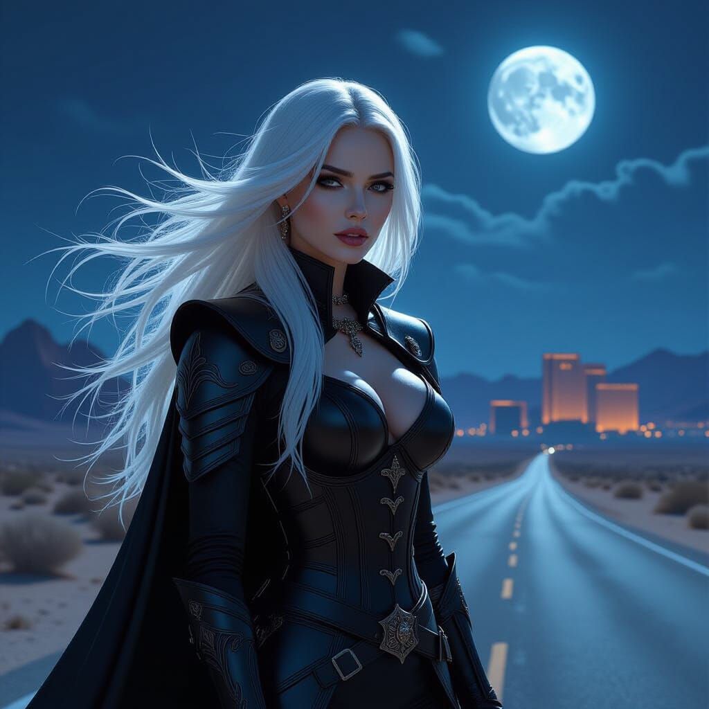 Vampire Woman in Desert Landscape, Photorealistic Style