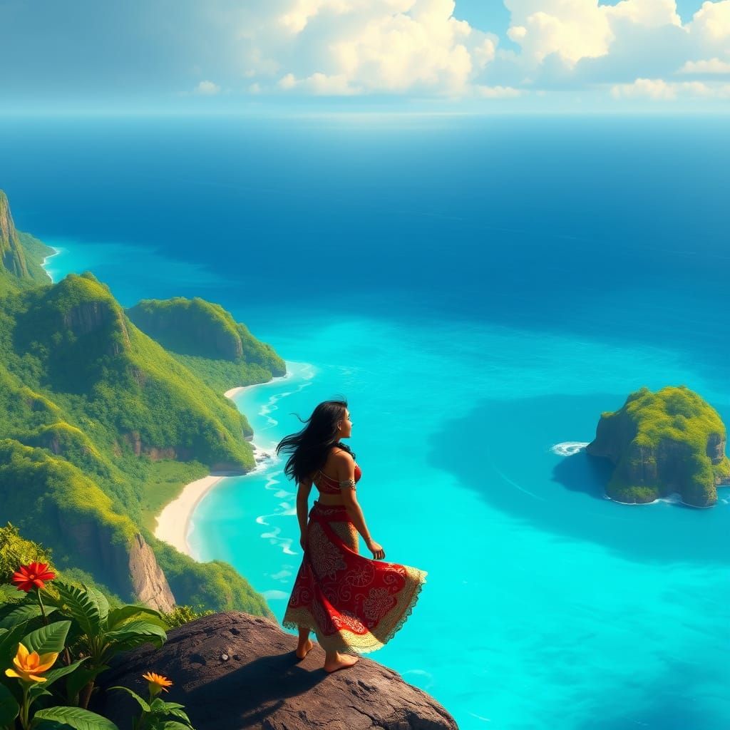 Moana Stands at the Horizon, Determined to Explore the Pacif...