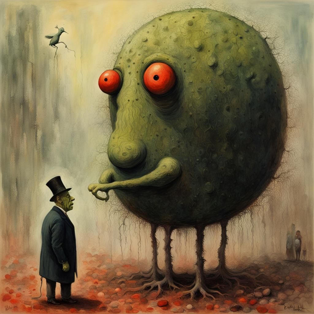 Grotesque Pickle Man in Surreal Impressionist Style