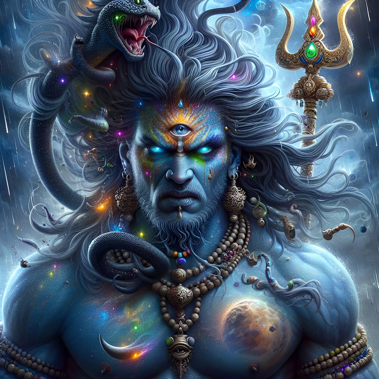 Wrathful Hindu Deity with Celestial Hair
