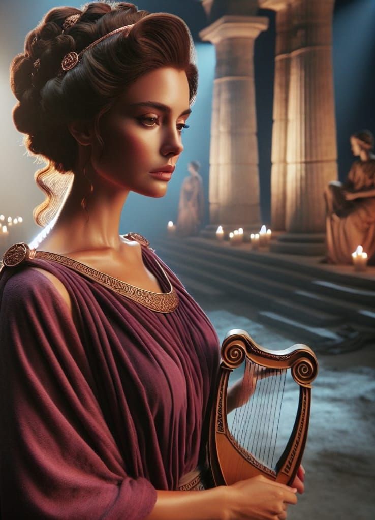 Greek Muse with Lyre in Cinematic Setting