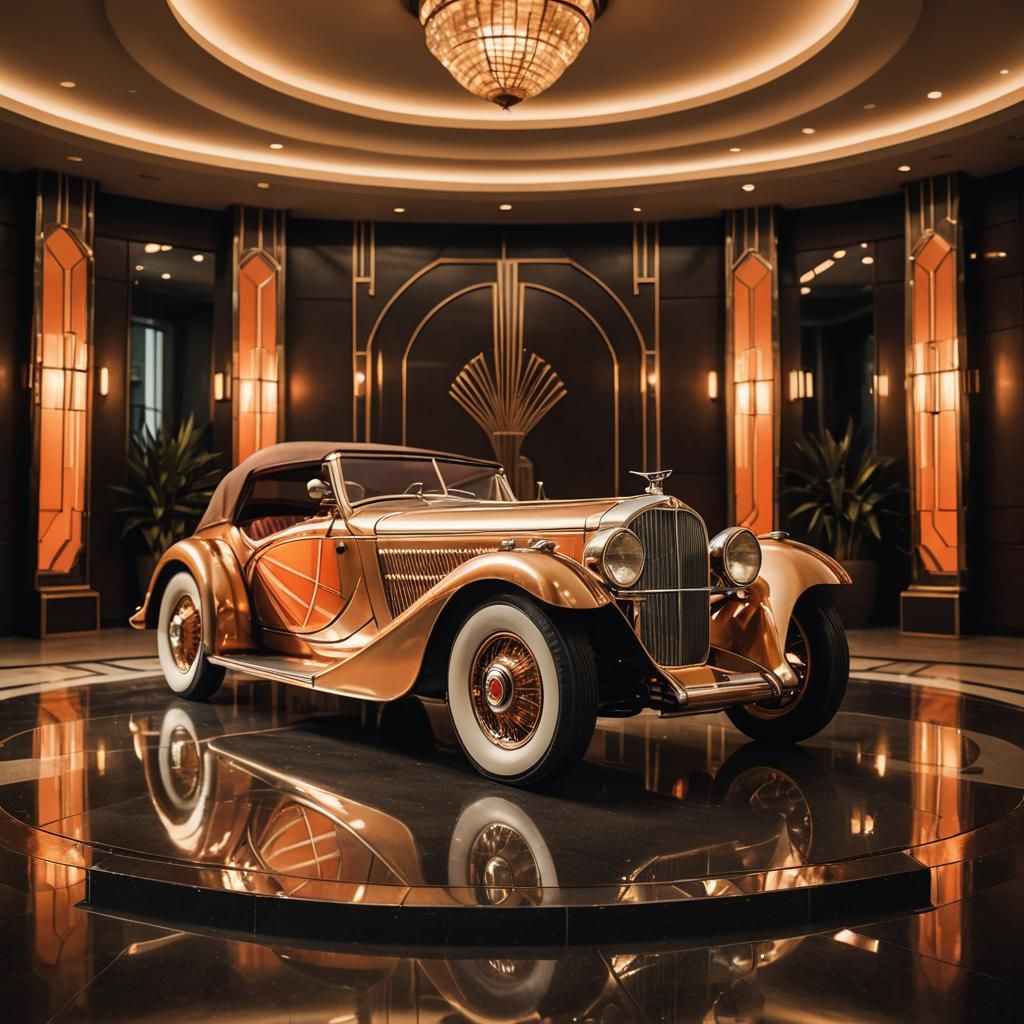 Art Deco Car Display in Luxury Showroom