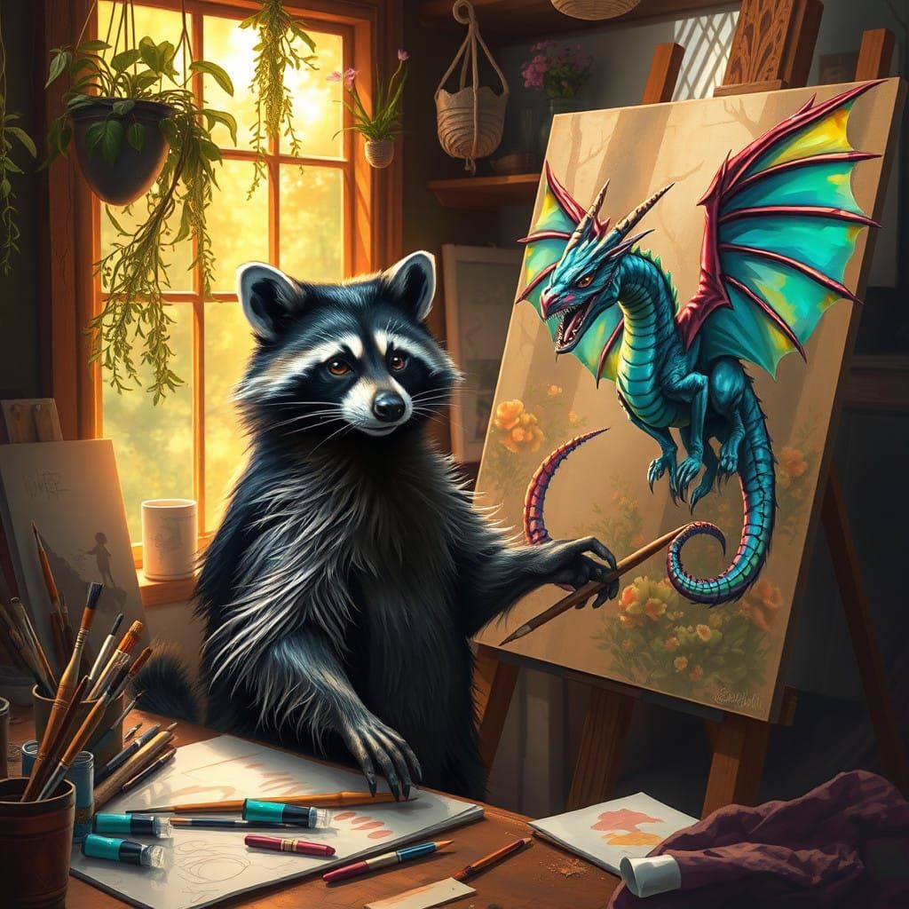 Whimsical Woodland Studio with Raccoon Artist