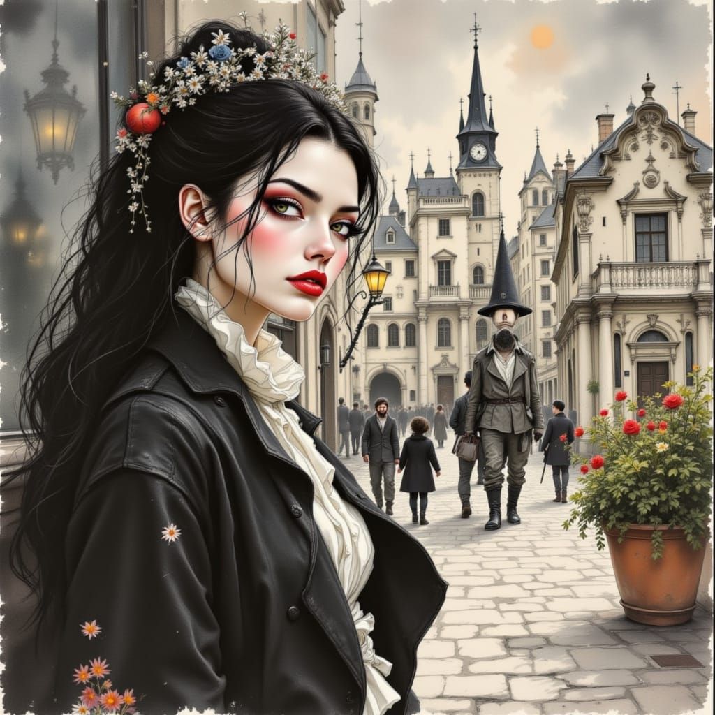 Surreal Scene with Ancient and Modern Elements