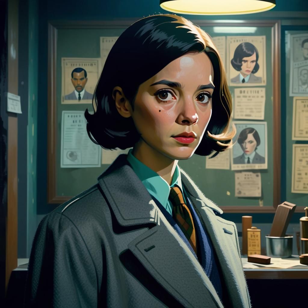 Confident Woman Detective Investigates Crime Scene