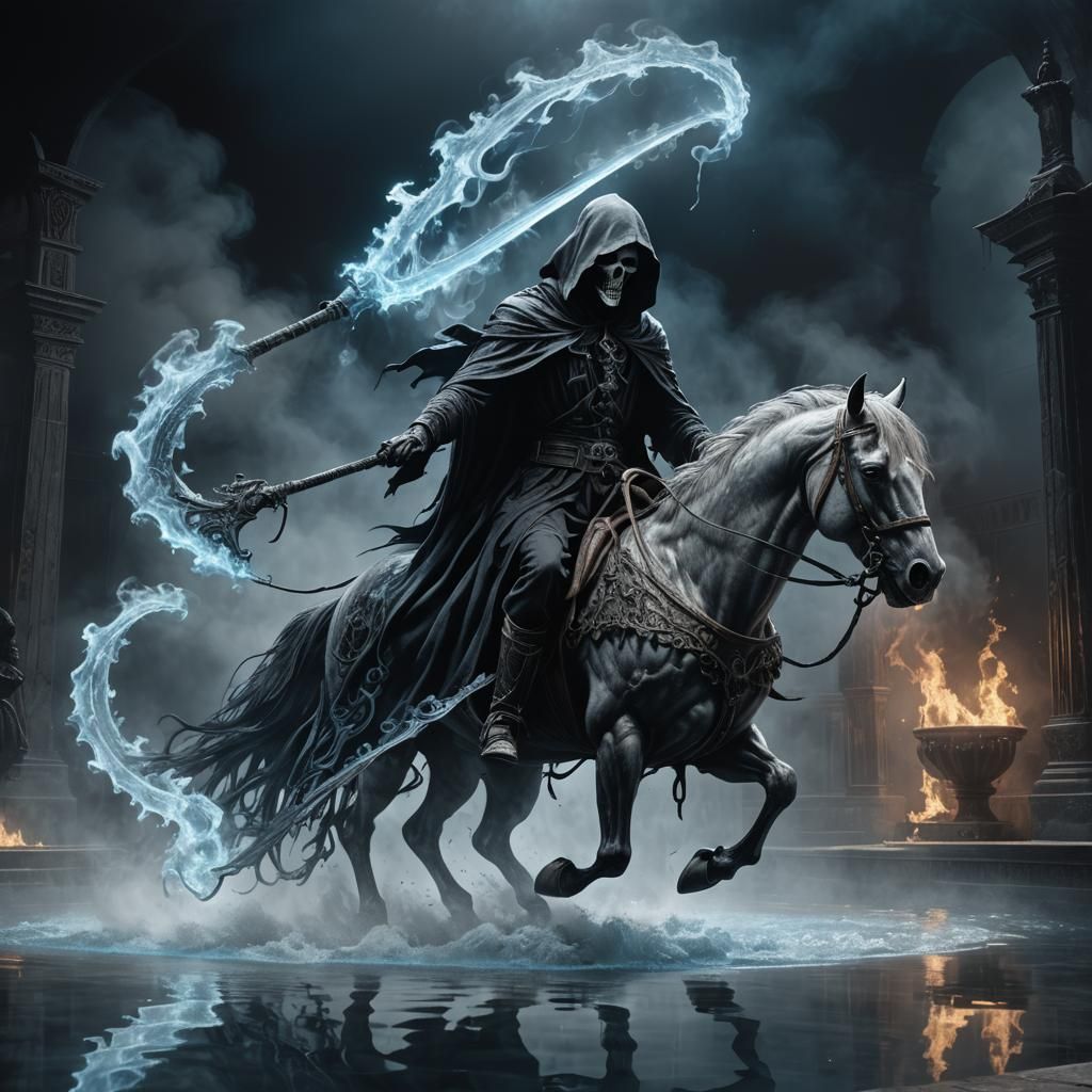 Grim Reaper on Ghost Horse with Scythe