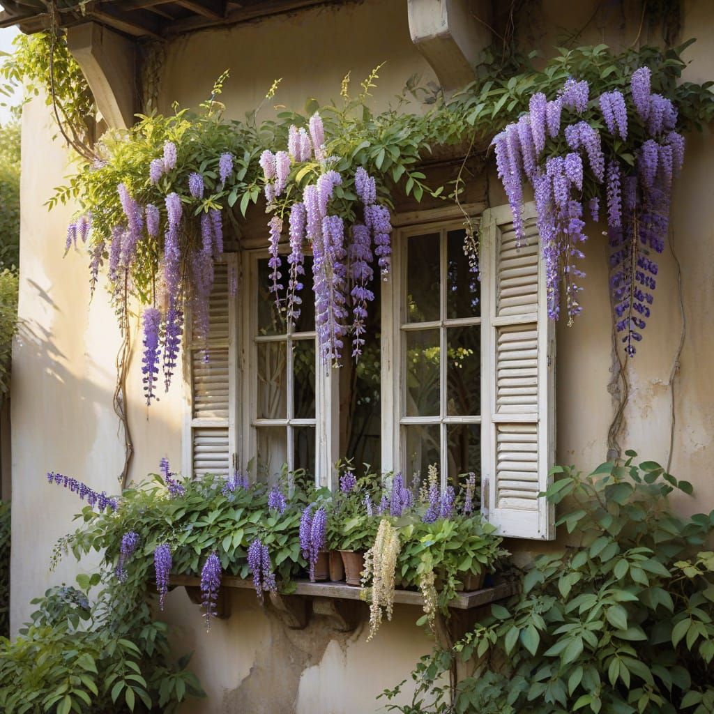 Charming Window with Cascading Wisteria