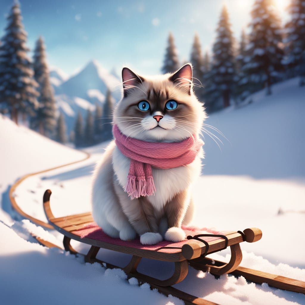 Pixar-Inspired Cat Sled Adventure in Whimsical Winter Wonder...