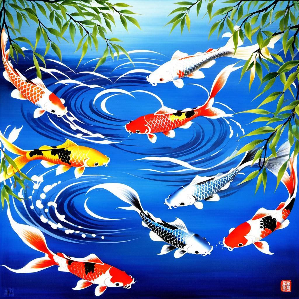 Psychedelic Koi Fish Harmony in Vaporwave Style