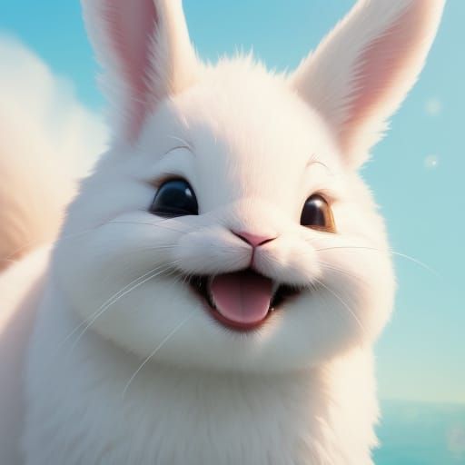 Laughing Bunny with God Rays: Digital Art Masterpiece