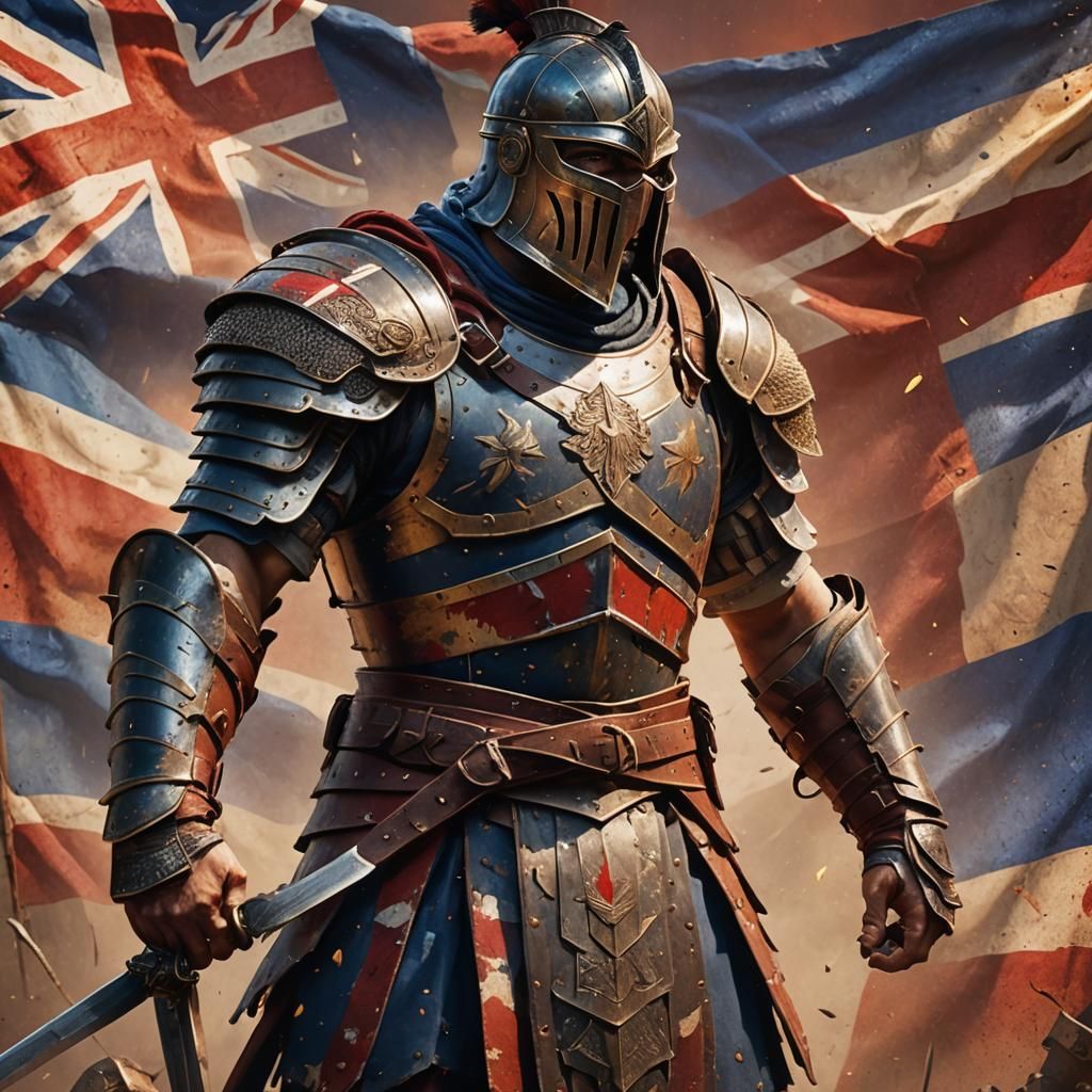 British Flag Gladiator in Comic Book Art Style