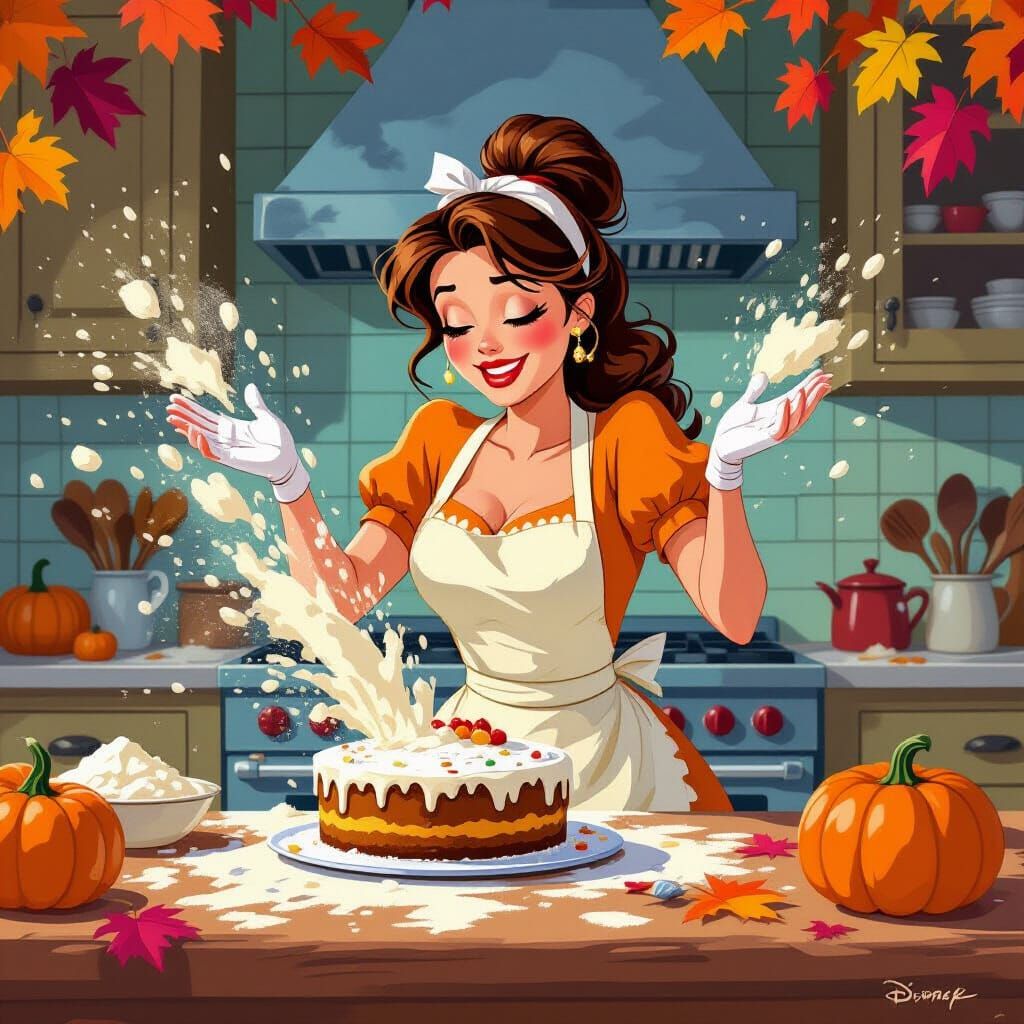 Disney Princess Baking Chaos in Autumn Kitchen