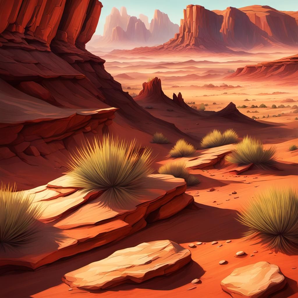 Desert Red Rock Formation in Golden Light