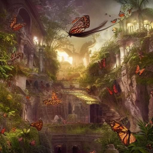 Dramatic Butterfly Mansion in Digital Matte Painting Style