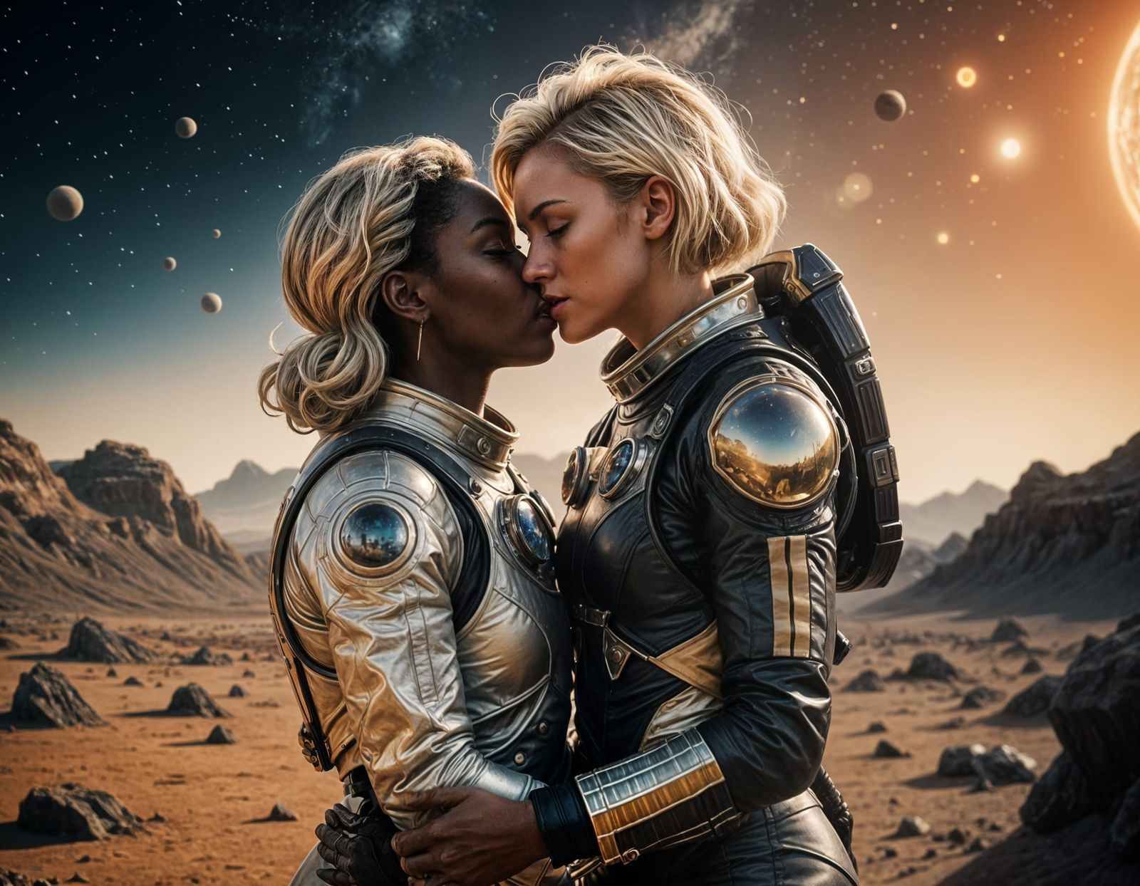 Astronauts' Passionate Embrace on Alien Planet in Cinematic ...