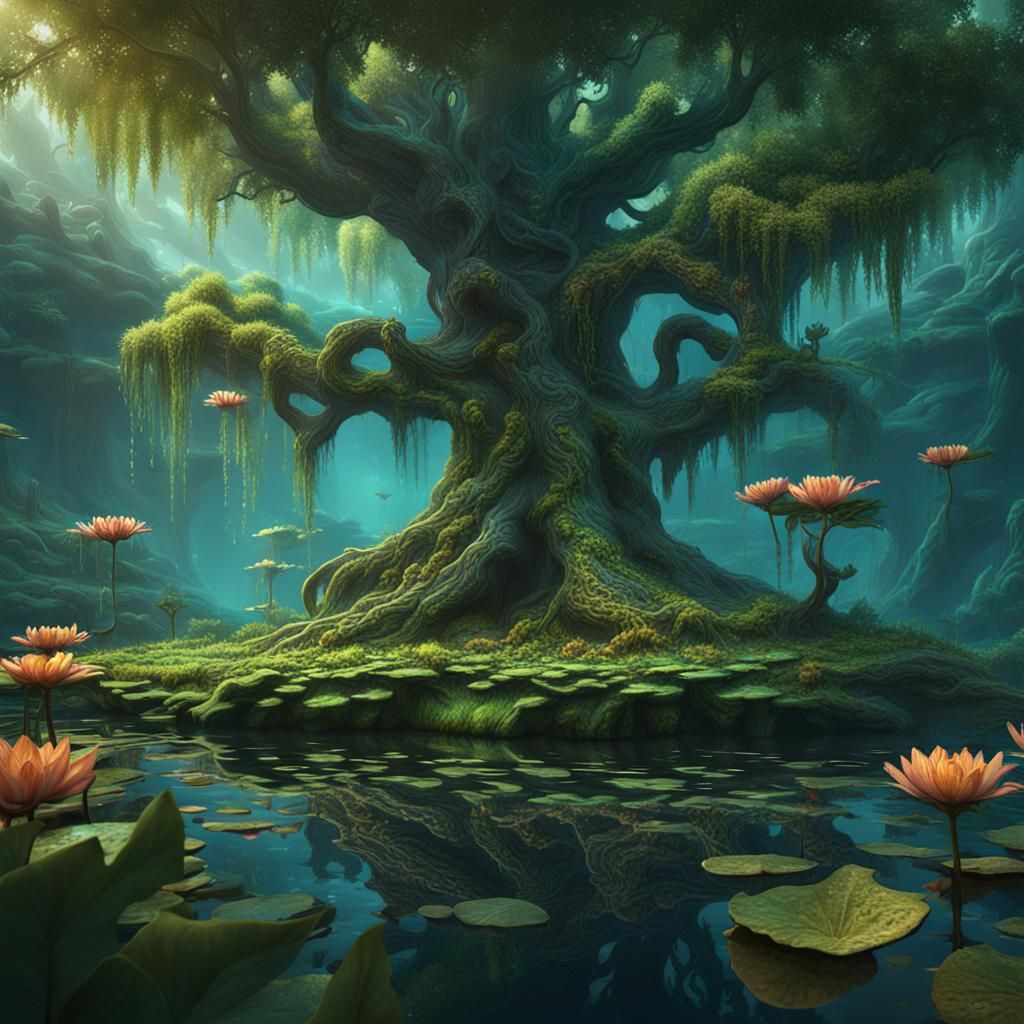 Lillypad Dryad in Detailed Matte Painting