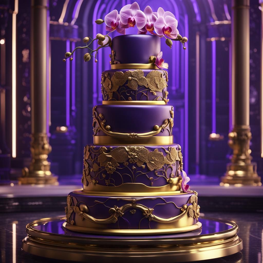 Orchid Wedding Cake with Sci-Fi Futuristic Details