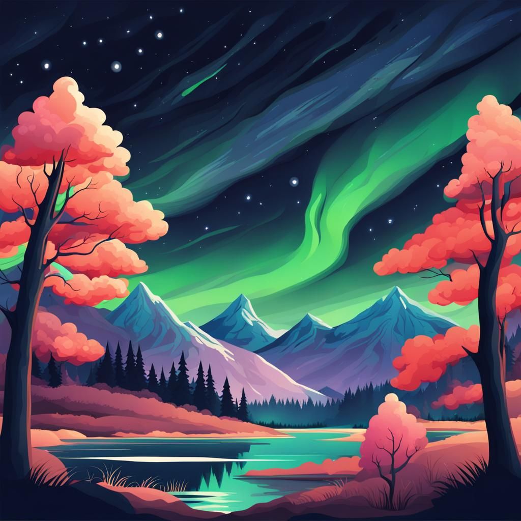 Aurora Borealis Nature Illustration