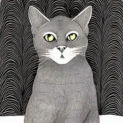 Stylized Black Cat in Gorey-esque Crosshatching