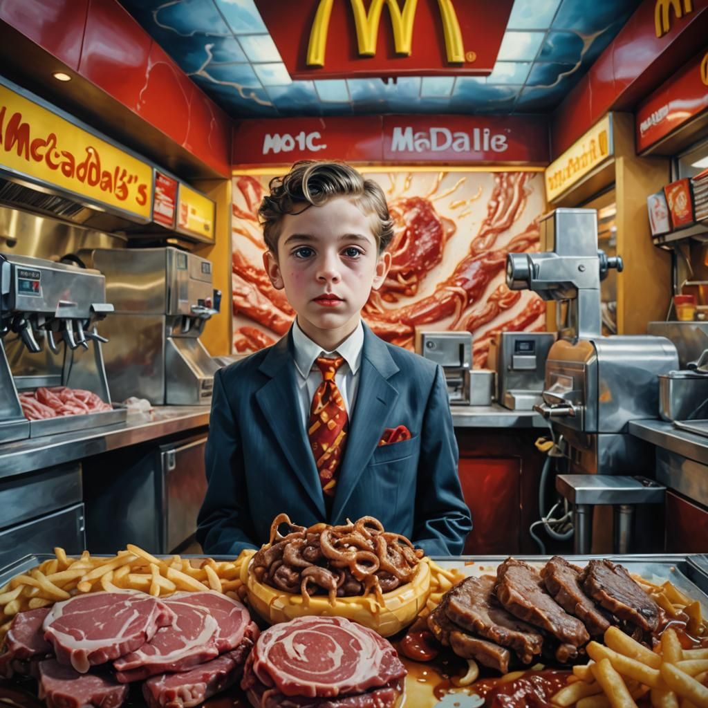 Surreal Child at McDonald's in Dreamlike Double Exposure