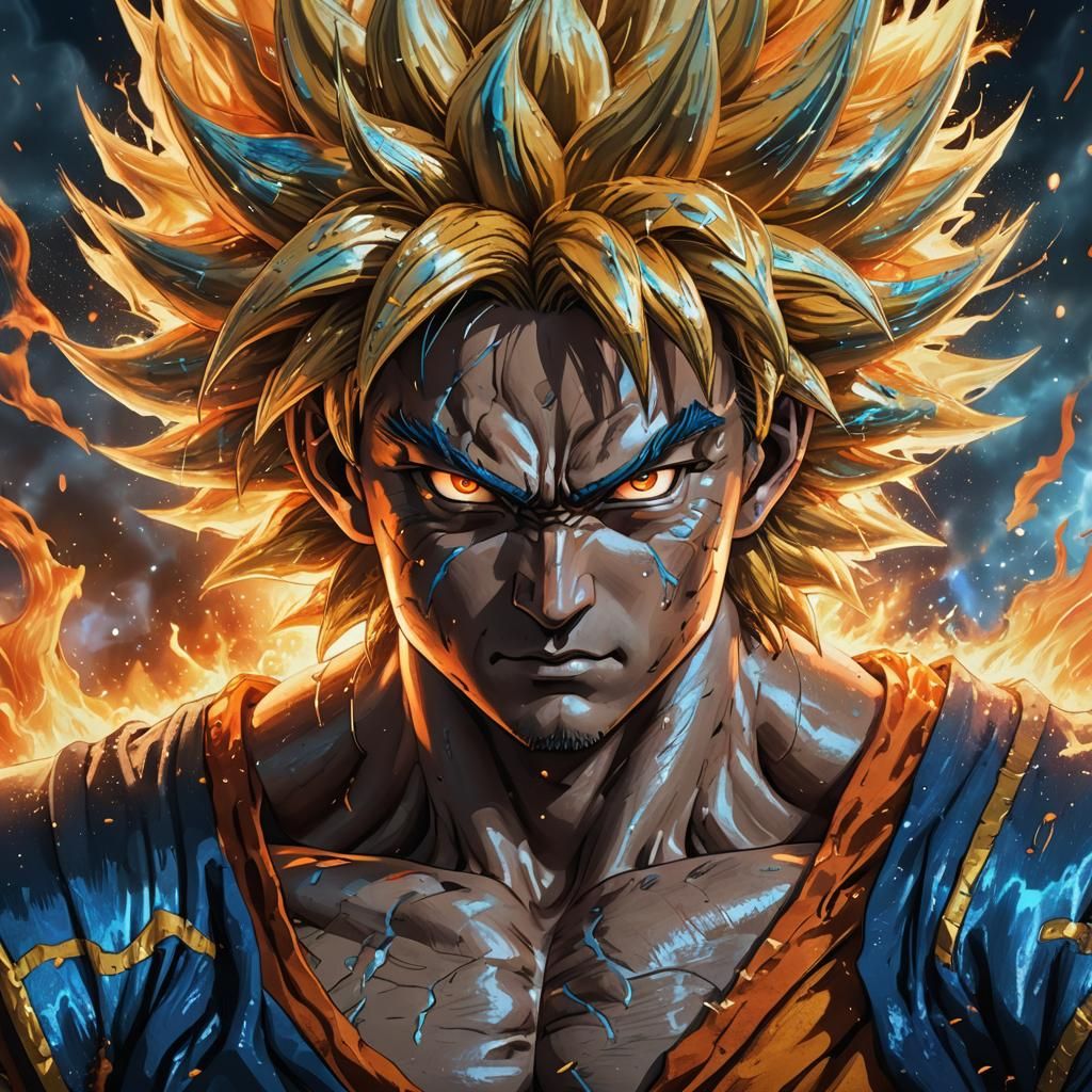 Goku Super Saiyan 2 Transformation: Digital Art Portrait