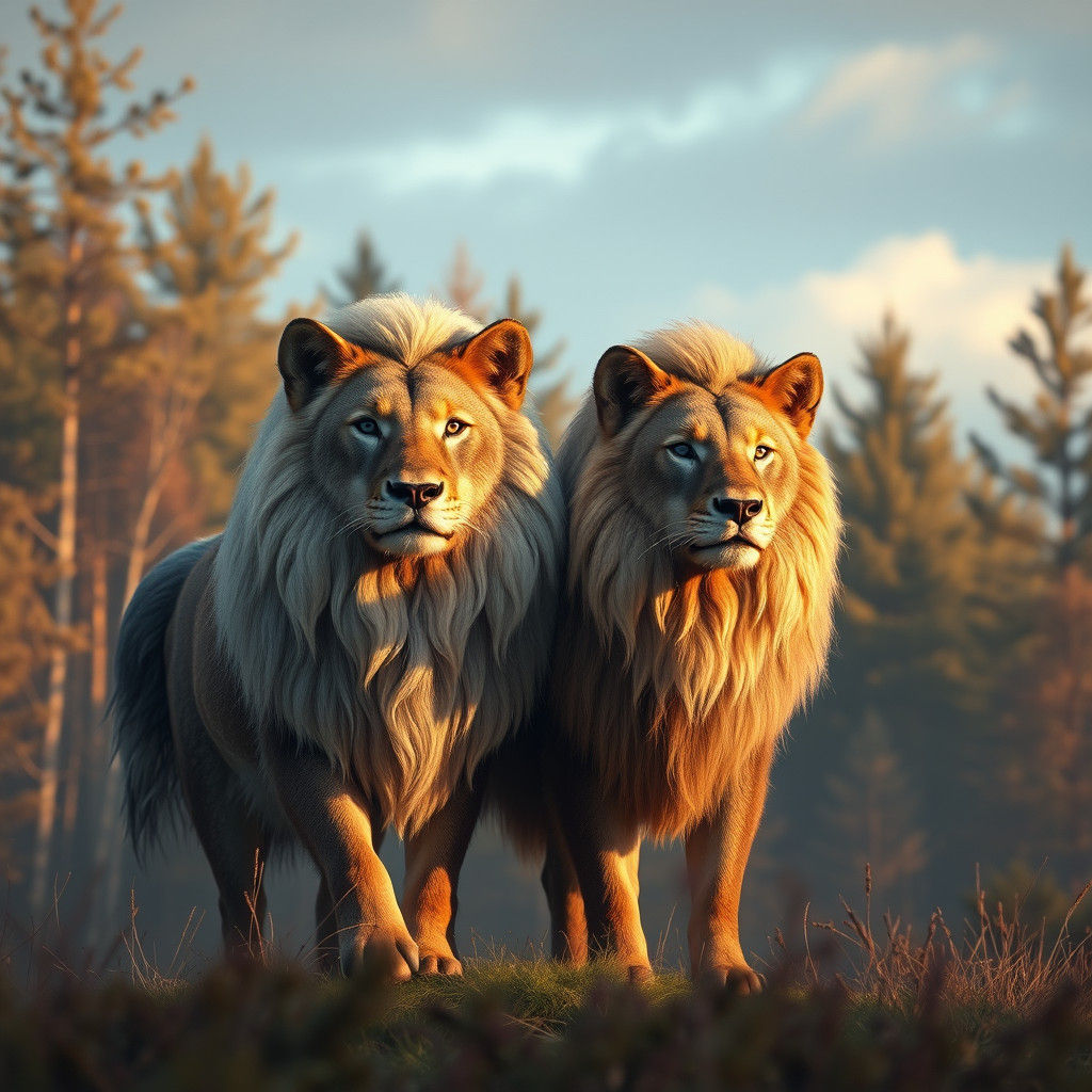 German Shepherd and Wolfdog in Golden Forest