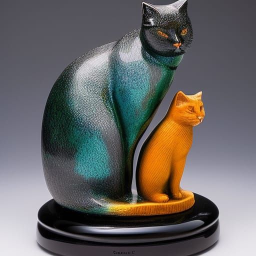 Abyssinian Cat Ceramic Sculpture in Surrealist Style