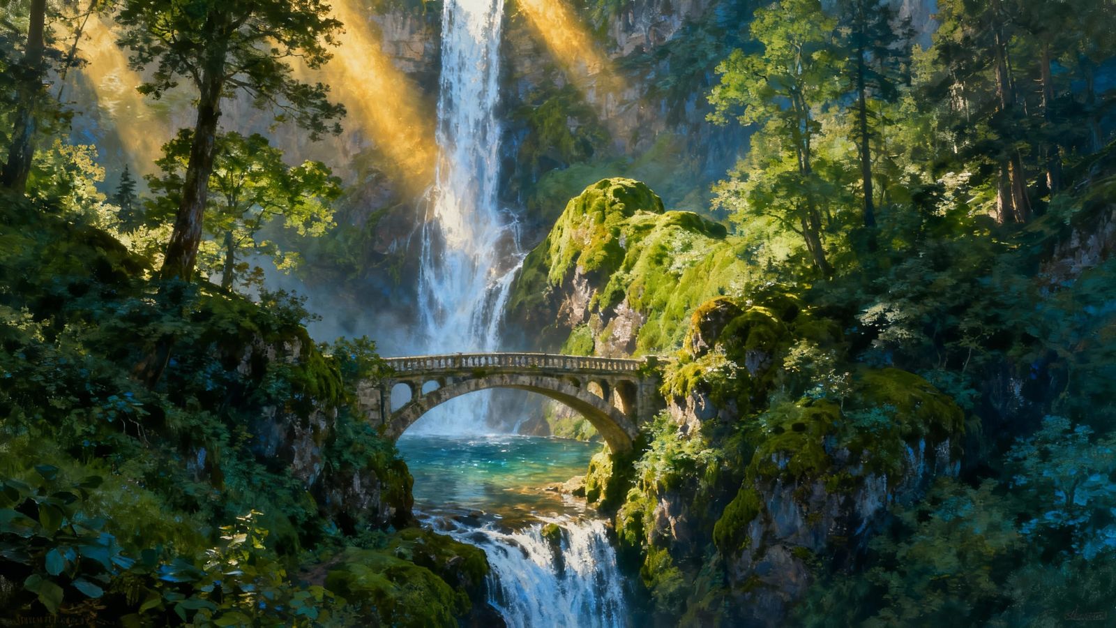 Majestic Multnomah Falls in Oregon with Stone Bridge